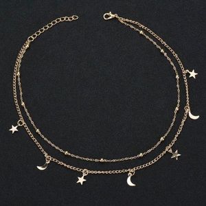 Gold Necklace Star Moon Crescent Charm Choker 🌟🌙